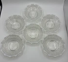 (6) Vintage Anchor Hocking Moonstone Opalescent Hobnail Crimped Bowls 6"