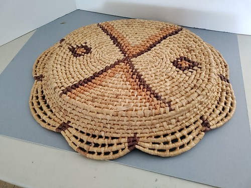 Vintage Large Handmade Seagrass Basket Serving Tray BOHO Moroccan Natural - Picture 6 of 6