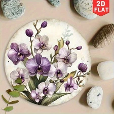 1pc 2D 1pc Retro Purple Orchid Aluminum Wall Art- 7,87inch Round 2D Flat Sign W/