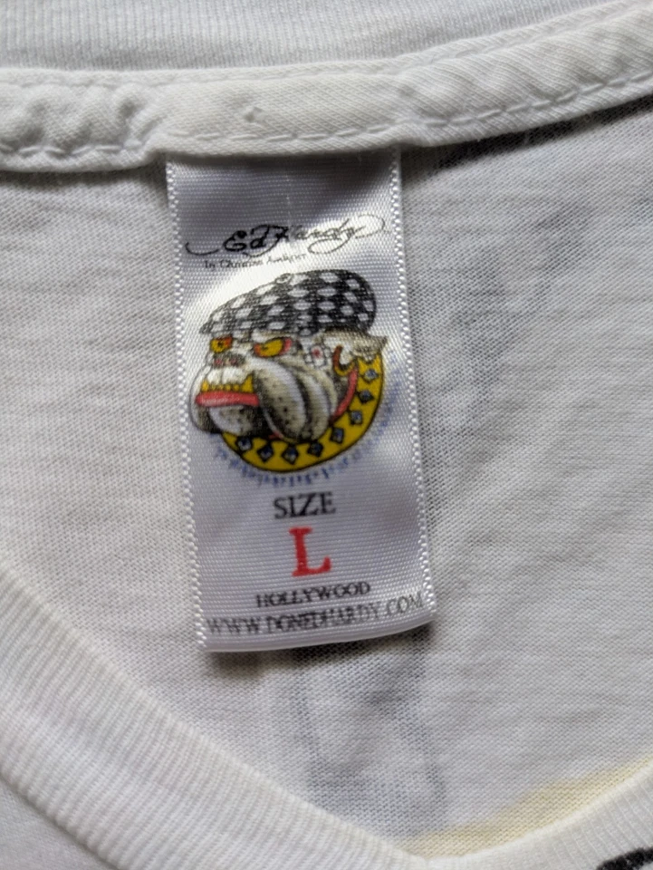 Vintage Don Ed Hardy Mens Skull Rope Design White V Neck T-shirt - Size Large - Image 3 of 4