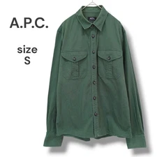 A.P.C. Long Sleeve Shirt S Green Cotton Solid Fabric Made In Tunisia Old Clothes