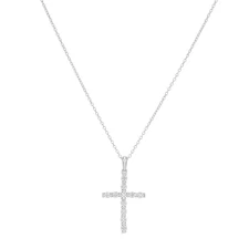 Finecraft 1/10 cttw Diamond Cross Pendant Necklace in Sterling Silver, 18"