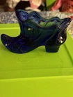 Fenton Vintage Cobalt Blue Hand Painted And Signed Slipper Boot