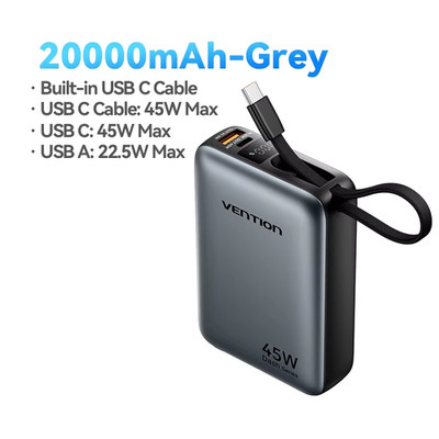 I 20000mAh Power Bank 45W - Compatible with Xiaomi, iPhone, Samsung