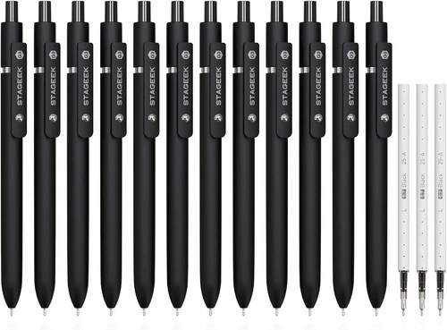 STAGEEK Black Gel Pens, 12Pcs Fine Point Smooth Writing Pens with 3 Extra Refill - Picture 1 of 8
