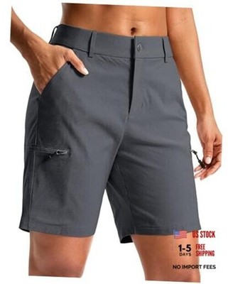 Women's 7'' Hiking Cargo Shorts Quick Dry Lightweight Golf Large Deep Grey