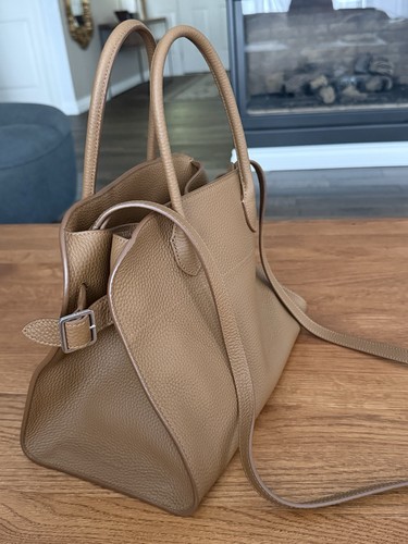 THE ROW Margaux 12 Pebbled leather Top Handle Satchel w/ Strap in Rubber[rare]