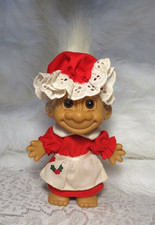RUSS CHRISTMAS TROLL DOLL 5" TALL RED WHITE HAT, DRESS APRON