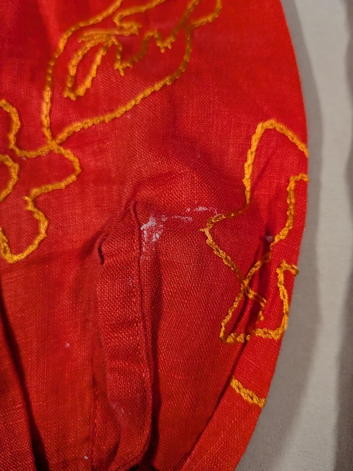 Blusa Top Camisa Josephine Chaus Para Mujer Roja Bordada 100% Lino Talla 4 Foto 4 de 4