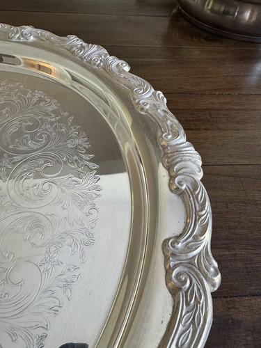 Piatto da portata rotondo 16" placcato argento vittoriano vintage Sheridan - Foto 3 di 7