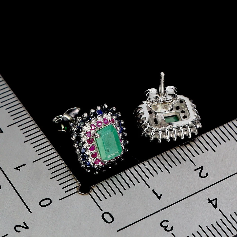 925 Sterling Silber Ohrringe Oktagon Smaragd 6x4mm Rubin Saphir Edelstein - Bild 3 von 4