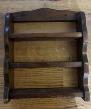 Vintage Wooden Spice Trinket Shelf Rack for Wall Or Counter 15 x 13 x 3 Inch