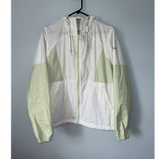 Columbia Women's White Light Green Hooded Full Zip Windbreaker Jacket Size M