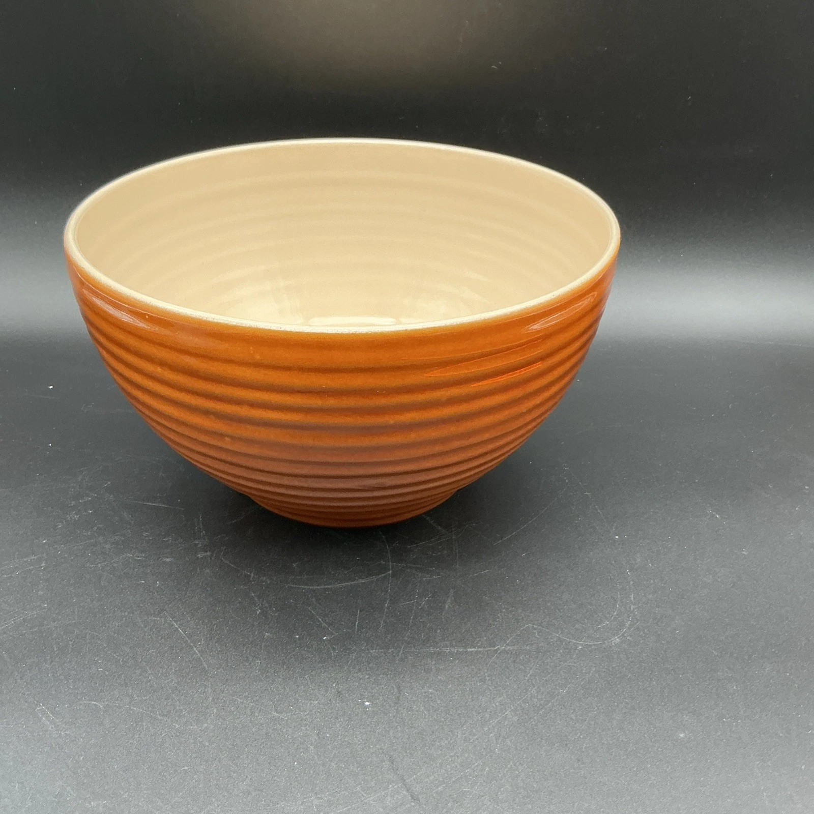 Emile Henry Large Mixing Bowl 10.5” x 6” Brown Ribbed French Ceramic France