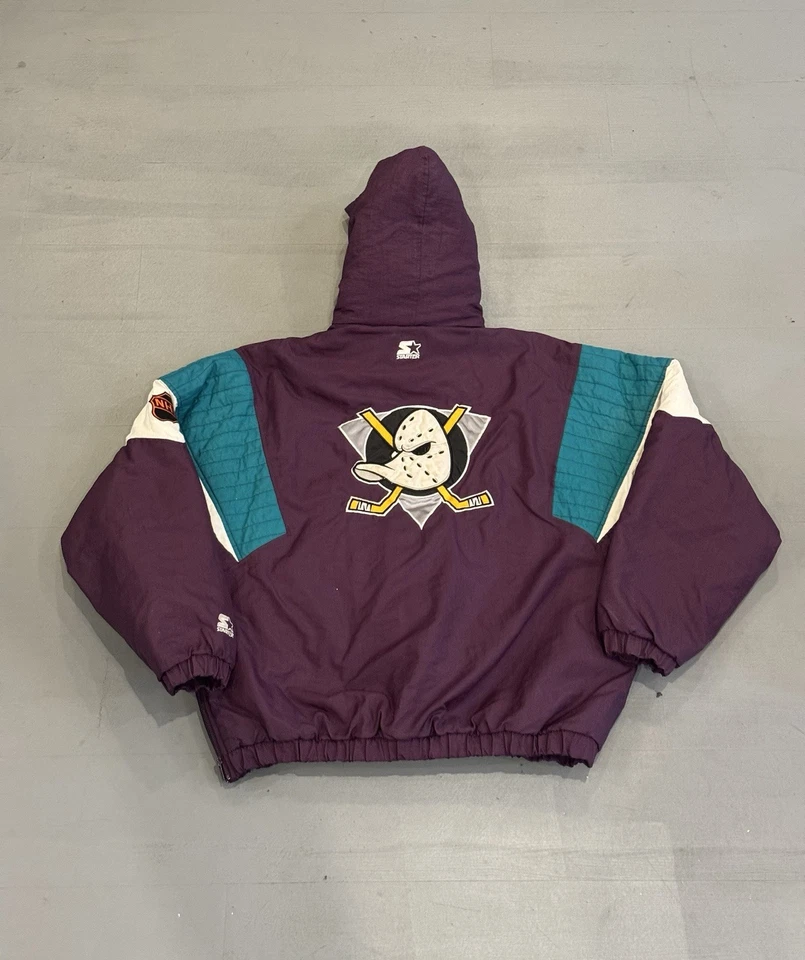 Vintage Anaheim Mighty Ducks 90s STARTER Color Block 1/2 Zip Jacket NHL Size XL - Image 2 of 4