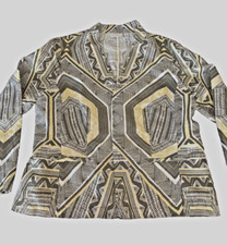 CHICO'S Shimmery Gray Beige JACKET LONG SLEEVE LINEN/COTTON Sz 2 12 R3-012