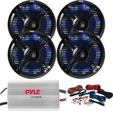 4 x Pyle PLMRX68LEB 6.5" Speaker w/ MultiColor LED, 4-Channel Amplifier w/ Kit