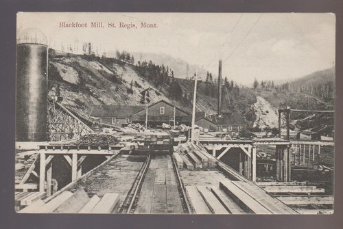 St. Regis MONTANA c1910 BLACKFOOT MILL Schneiden von Holz SÄGEWERK Holzstämme MT - Bild 1 von 2