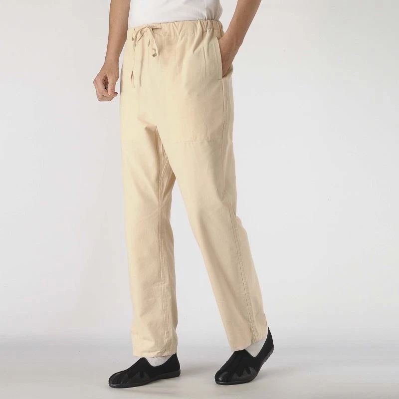 Mens linen 2024 drawstring trousers