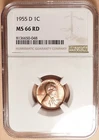 1955-D Lincoln Head Cent NGC graded MS66 RD, Red & Lustrous (048).