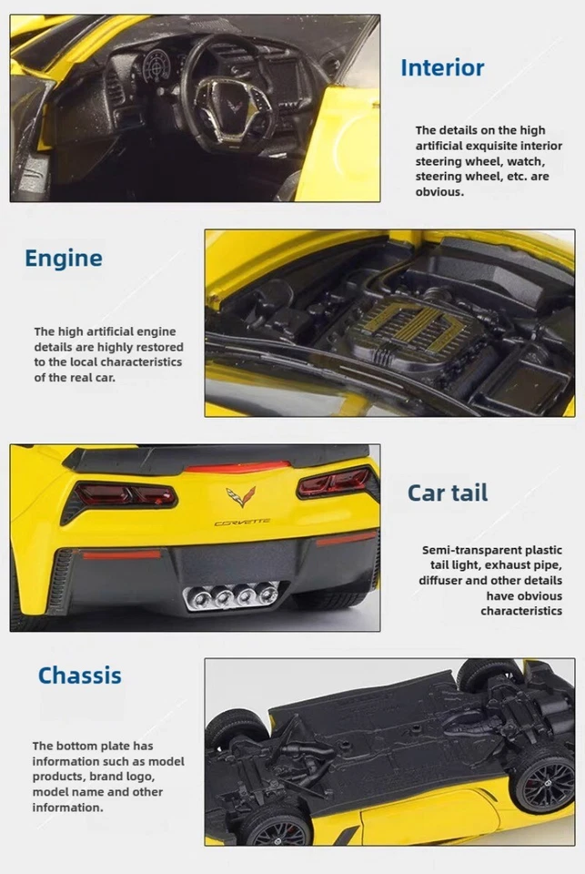 Металлическая модель автомобиля Chevrolet Corvette Z06 масштаб 1:24 игрушки украшение ИДЕЯ ПОДАРКА - Изображение 4 из 4