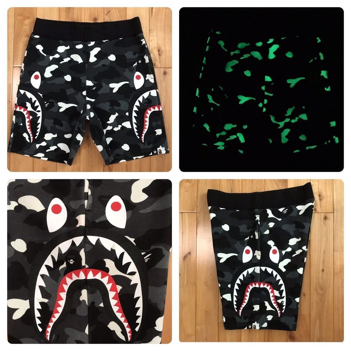 Glow in the Dark city camo shark shorts BAPE A Bathing Ape Size XL