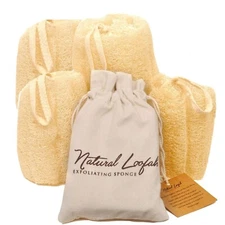 4 Natural Loofah Sponge, Real Egyptian Bath & Shower Exfoliating Body Scrubber