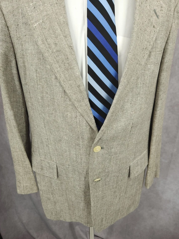 Savile Row Tweed Blazer Mens 42L Gray Silk Sports Coat Jacket 2 Buttons Vent - Image 2 of 4