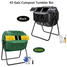 43 Gallon Compost Tumbler Bin Dual Chamber Large Composter Tumbling 2 Colors
