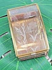 Brass and Glass Trinket or Jewelry Box Hinged Lid Etched Flower, 1960's-1980's