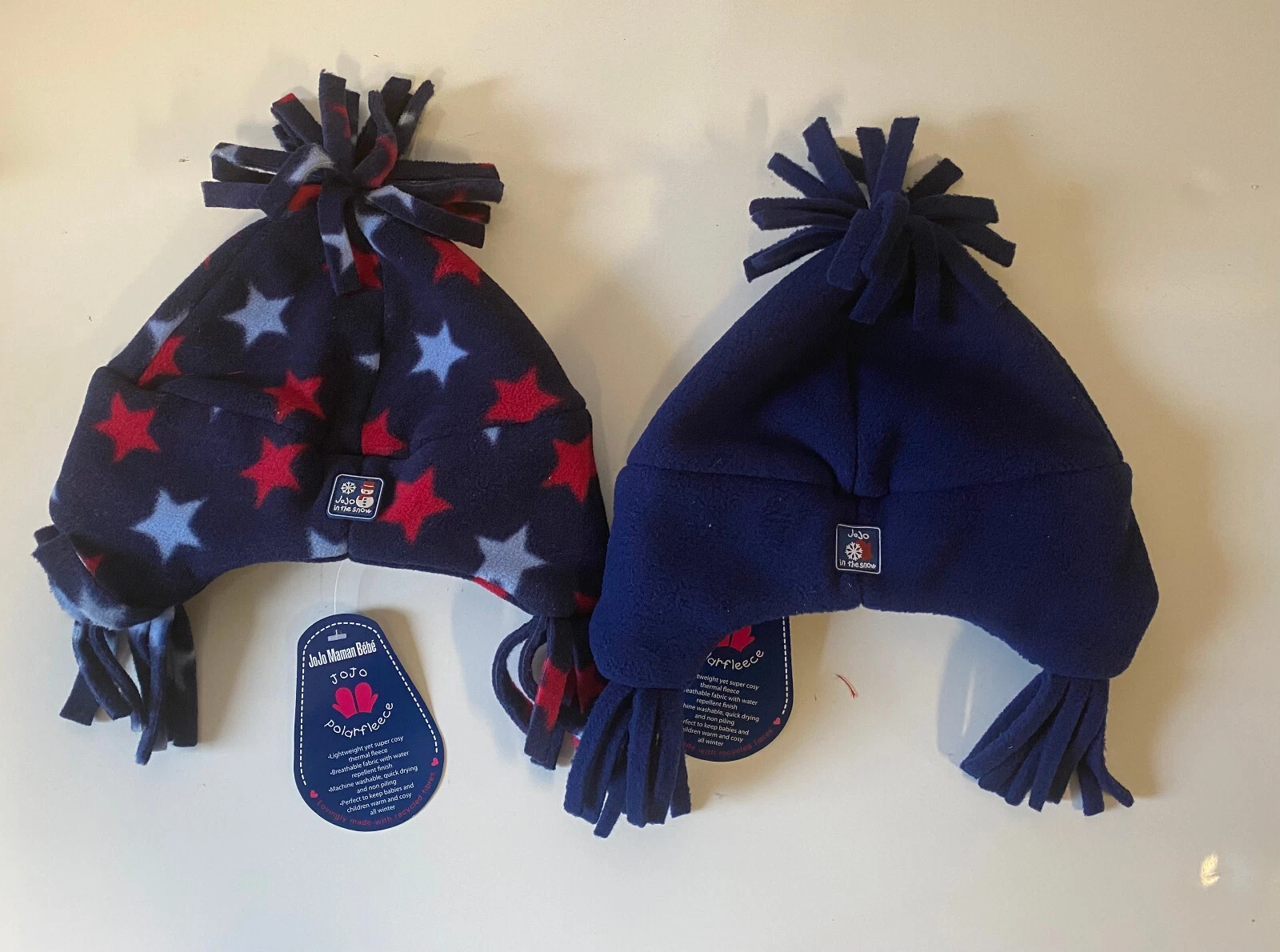 JoJo Maman Bebe Boys Blue Winter Fleece Hats Set of 2 Size 0-12 Months