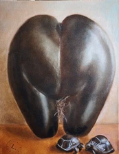 Coco de Mer Original oil painting Erotic souvenir Symbol of Seychelles Handmade