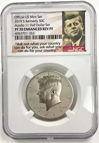2019 S Kennedy Apollo 11 Half Dollar Set PF 70 Rev Enhanced NGC