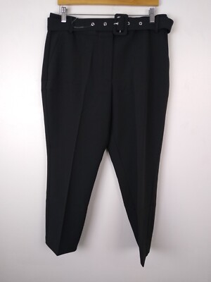 Sosandar Regular High Waisted Belted Tapered Trousers Black Size 12 NEW F2  UK