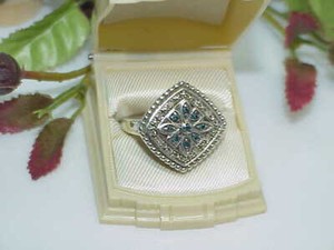 Sterling Blue & White Diamonds Star Top Ring Sz: 7 ~ 5.6Gr Vintage Gallery 