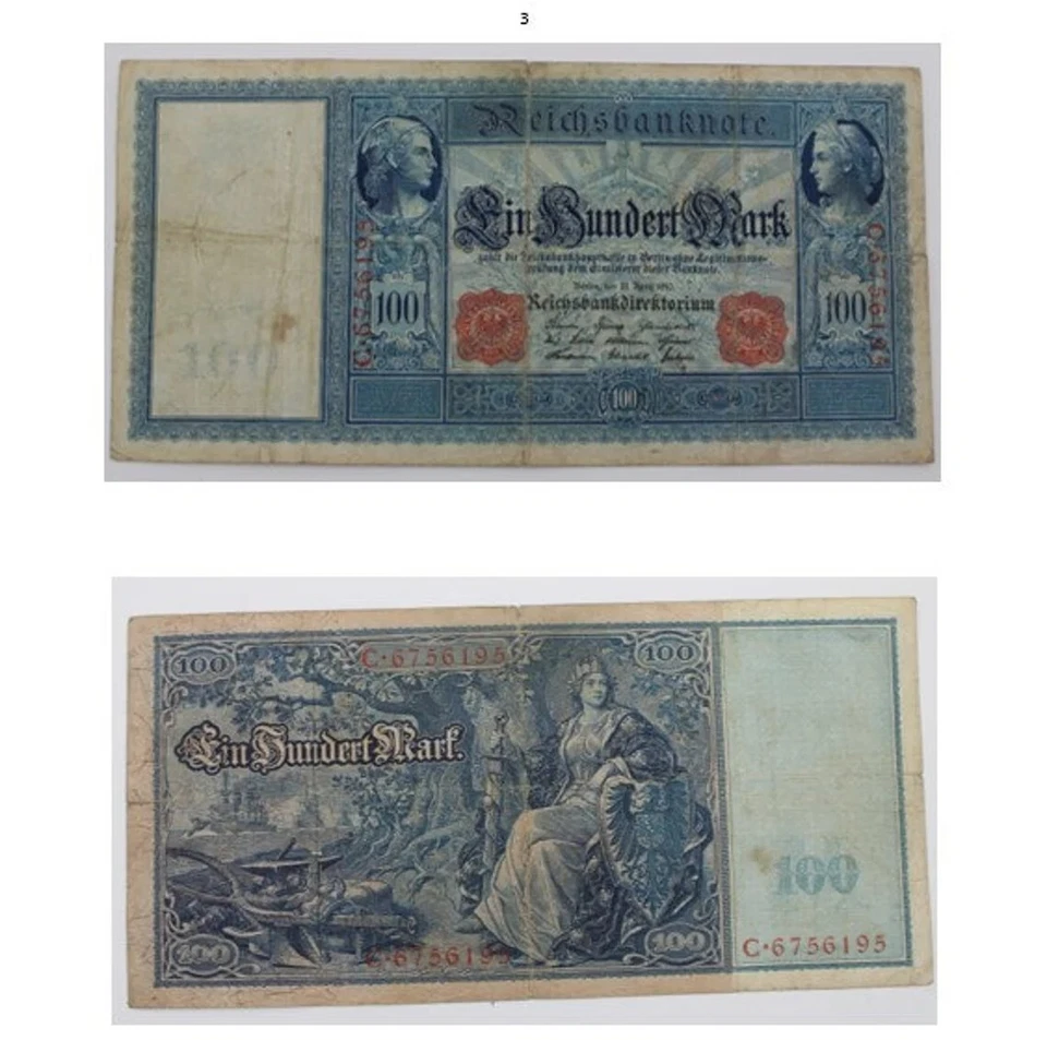 1910 - 100 Mark German Empire Banknote - Large Banknote - 8" x 4" - Very Good  - Image 4 of 4