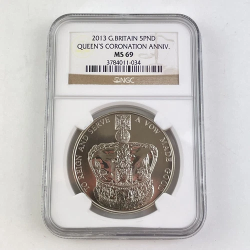 2013 Great Britain £5 Five Pound Coin Queens Coronation Anniv NGC Graded MS 69