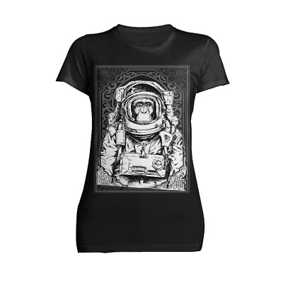 Science Space Monkey Astronaut Launch Nerdy Geek Chic Ironic Damen T-Shirt