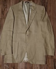 Hardy Amies Mens Blazer Sport Coat Two Button Suit Jacket Beige i10 