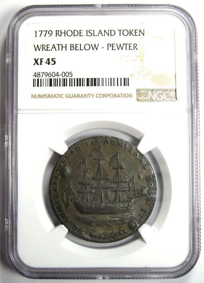 1779 Rhode Island Pewter Ship Token with Wreath - NGC XF45 (EF45) - $7,000 Value - Image 2 of 4