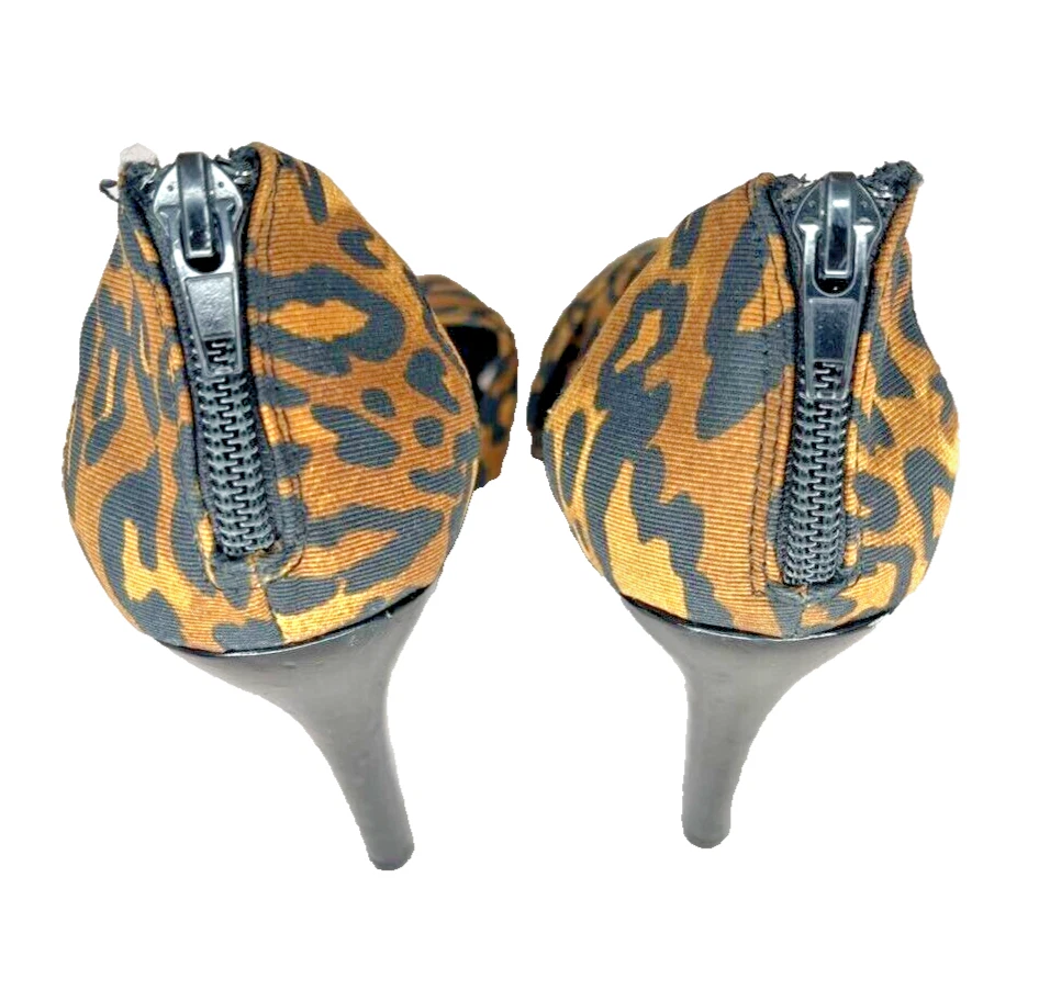 Tacón recortado Paprika para mujer marrón multicolor leopardo punta abierta cremallera 7 Foto 2 de 4