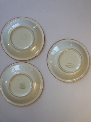 3-Pier 1 Imports 8" SALAD Desert Bread Plates Set Border Stripes Colorful Bands - Picture 3 of 4