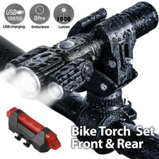 LED Bike Light Torch Front & Rear Set Bicycle Mountain USB Rechargeable Lamp BLK