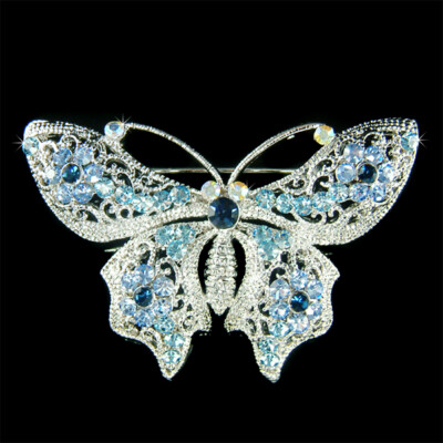 Blue BUTTERFLY made with Swarovski Crystal Pin Brooch BRIDAL