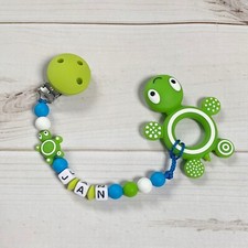 Bei kette Silicone Chain Pacifier Bow Ring Dentizioned with Name Green Blue