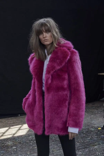 NWT MICHAEL KORS FUSIA PINK FOX MINK FAUX FUR RUNWAY/VOGUE STYLE JACKET COAT$399 - Picture 15 of 24