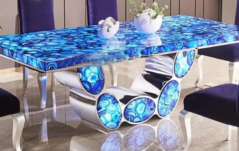 36x24 Inch Blue Agate Slab Dining Table Top for Office or Counter Decor  