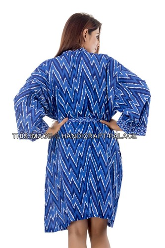 Bata De Noche Para Mujeres De 100% Algodón Kimono Color Indigo - Imagen 16 de 33