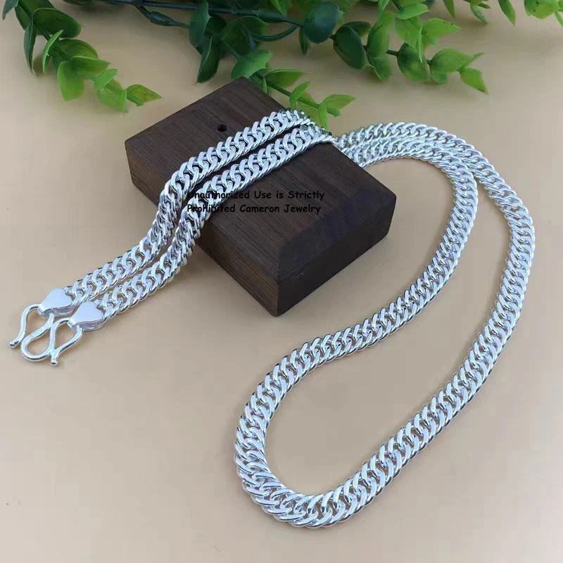Collar de cadena de plata fina pura S999 999 para hombres y mujeres de 3-9 mm con eslabones muct de 16-26 pulgadas Foto 2 de 4