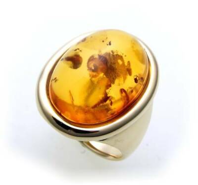 Ladies' ring real amber from the Baltic Sea real gold 585 Yellow gold quality 8529/5